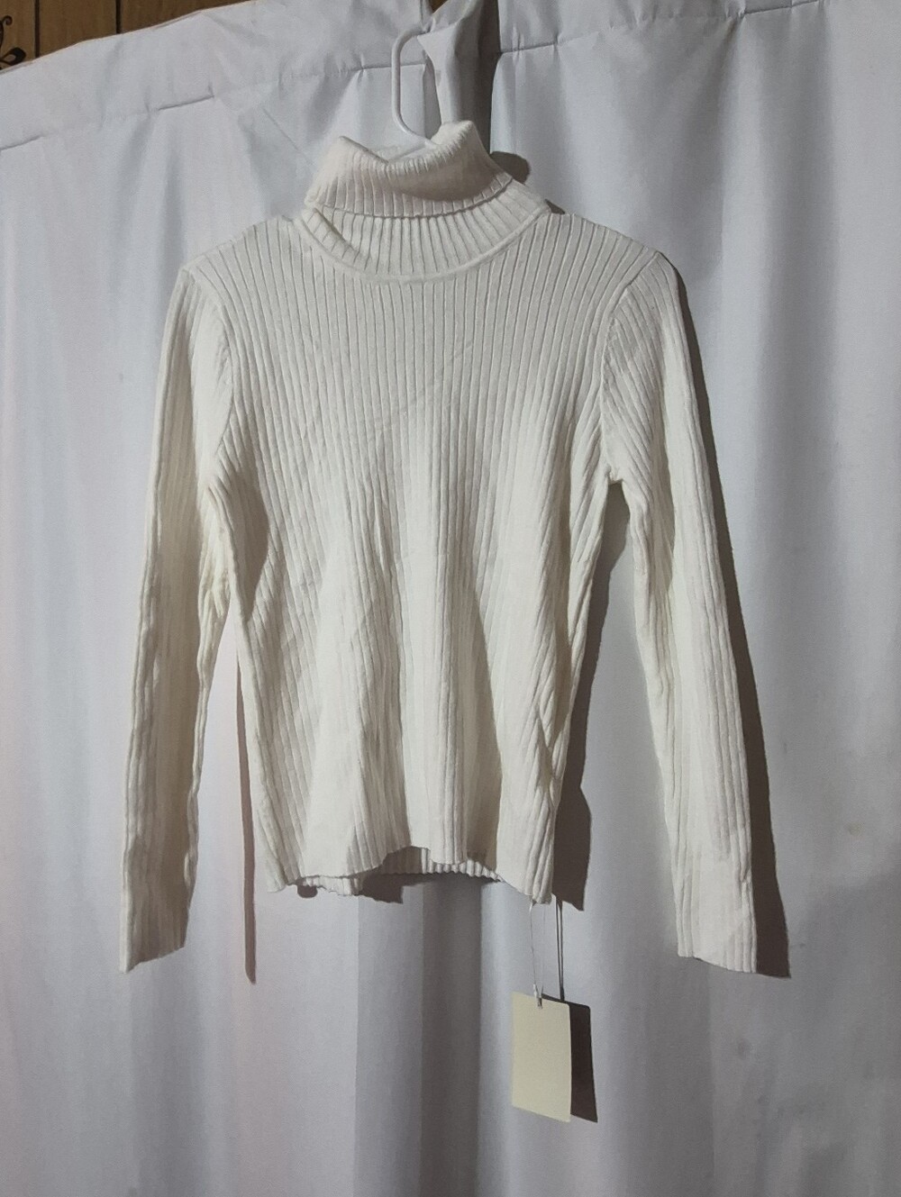 HALARA Ribbed Cream Turtleneck Long-Sleeve Top